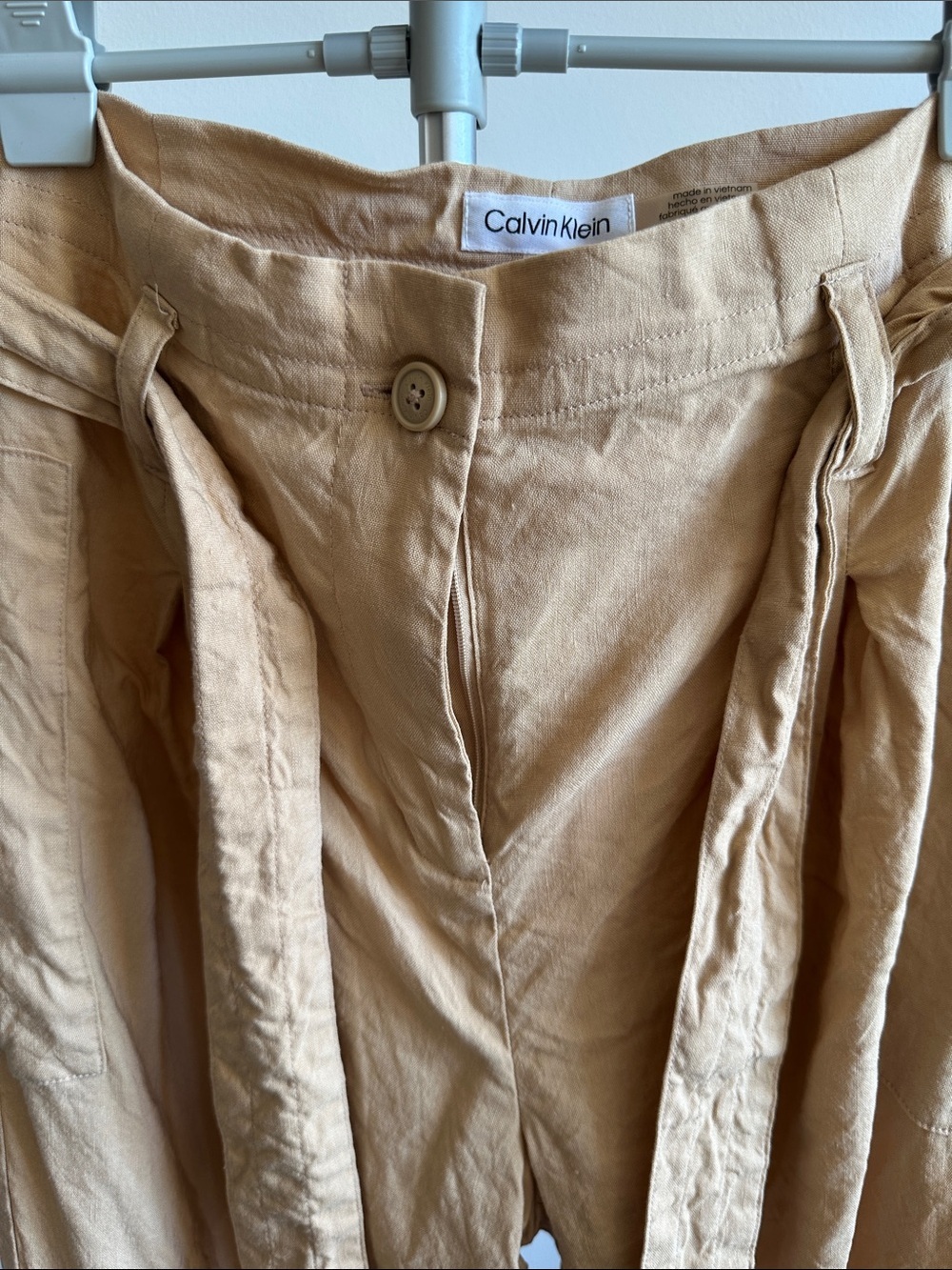 Calvin Klein Beige/Tan High-Rise Belted Trousers
